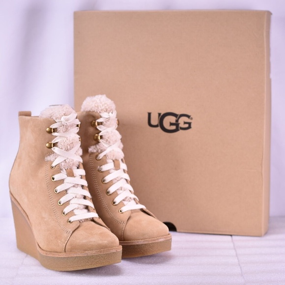 UGG Shoes - Women's UGG Kiernan Wedge Lace Up Booties Chestnut